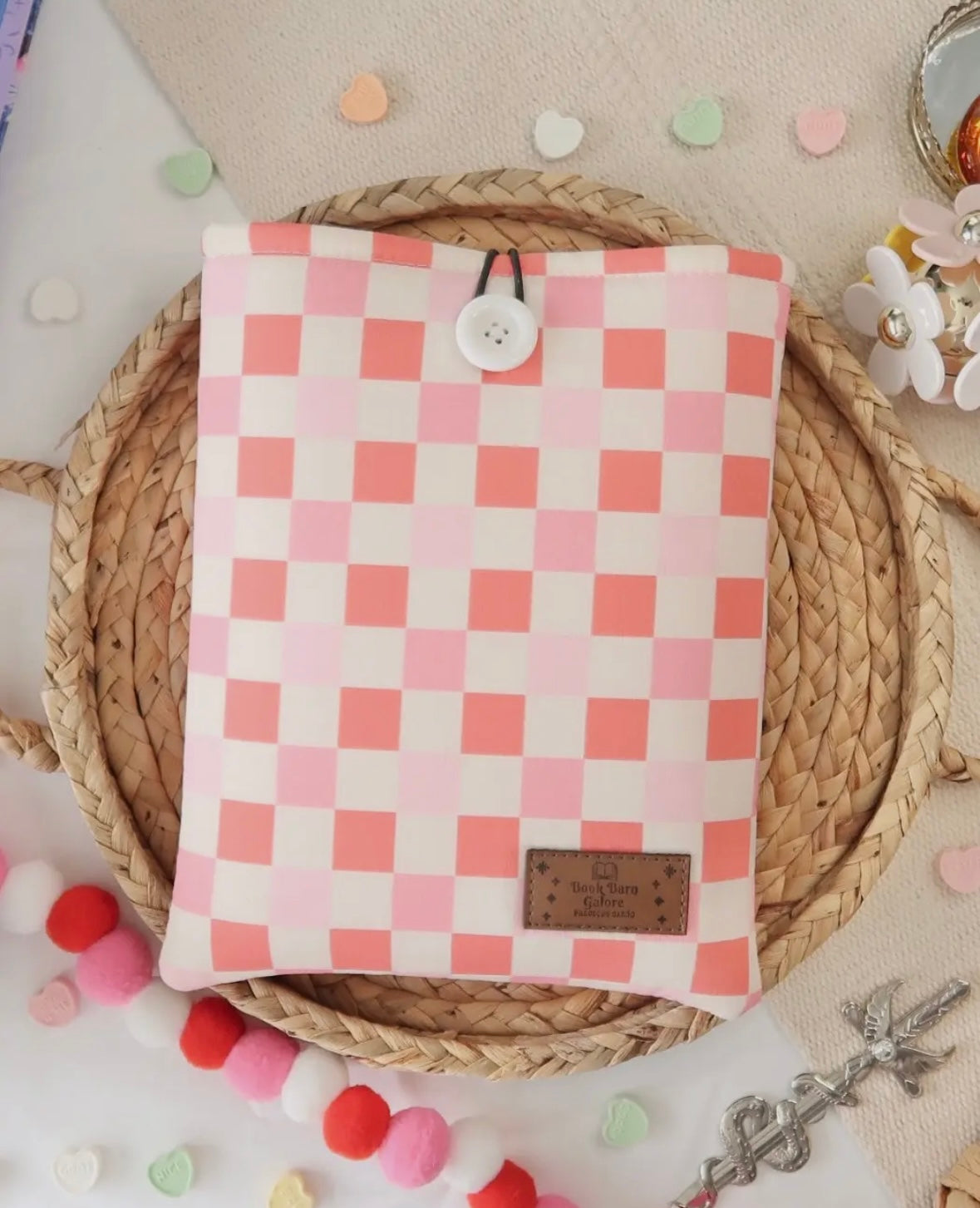 Pink Checkered Book Sleeve